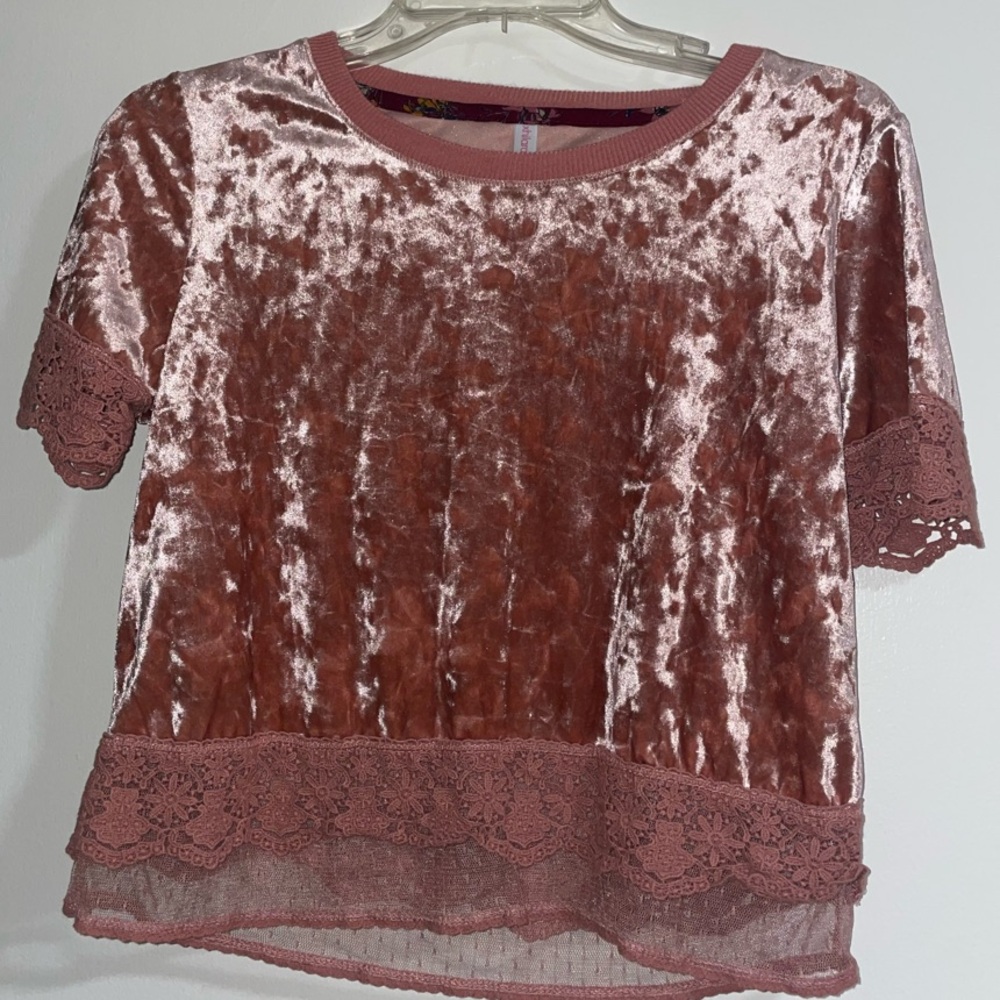 Velvet Pink Lace Trim Top